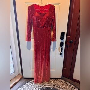 SHEIN Red Sequin Long Sleeve Dress